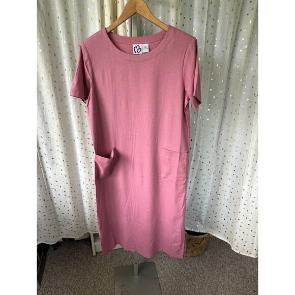 Two Hearts NWT Women's 100% Raw Silk Longline Lagenlook Midi Pockets Dress M - Picture 2 of 6